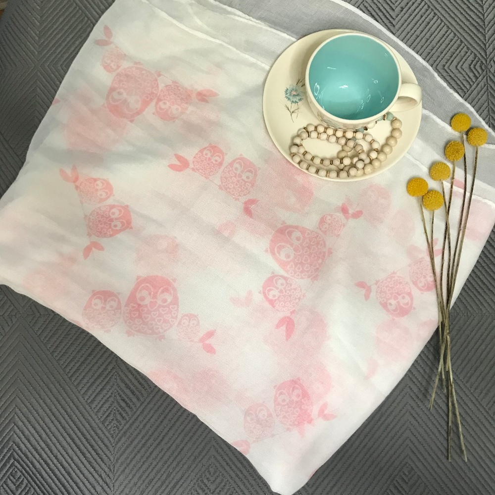 Cream and light pink owl scarf